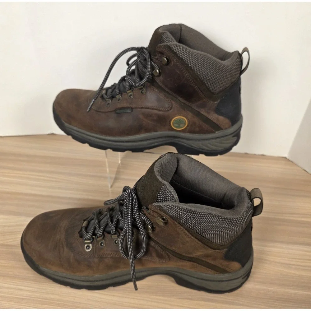 Timberland White Ledge Hiking Boots Mens Brown Leather Ankle Waterproof - 11.5